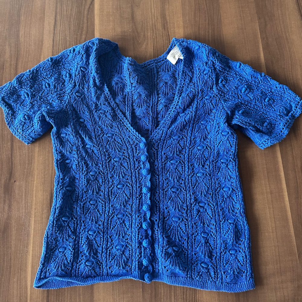 Sezane Blue Knit Button-Up Cardigan